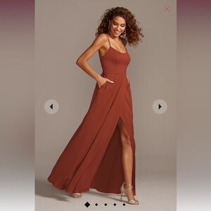 David's Bridal crepe-back satin spaghetti strap bridesmaid dress Cinnamon size 8